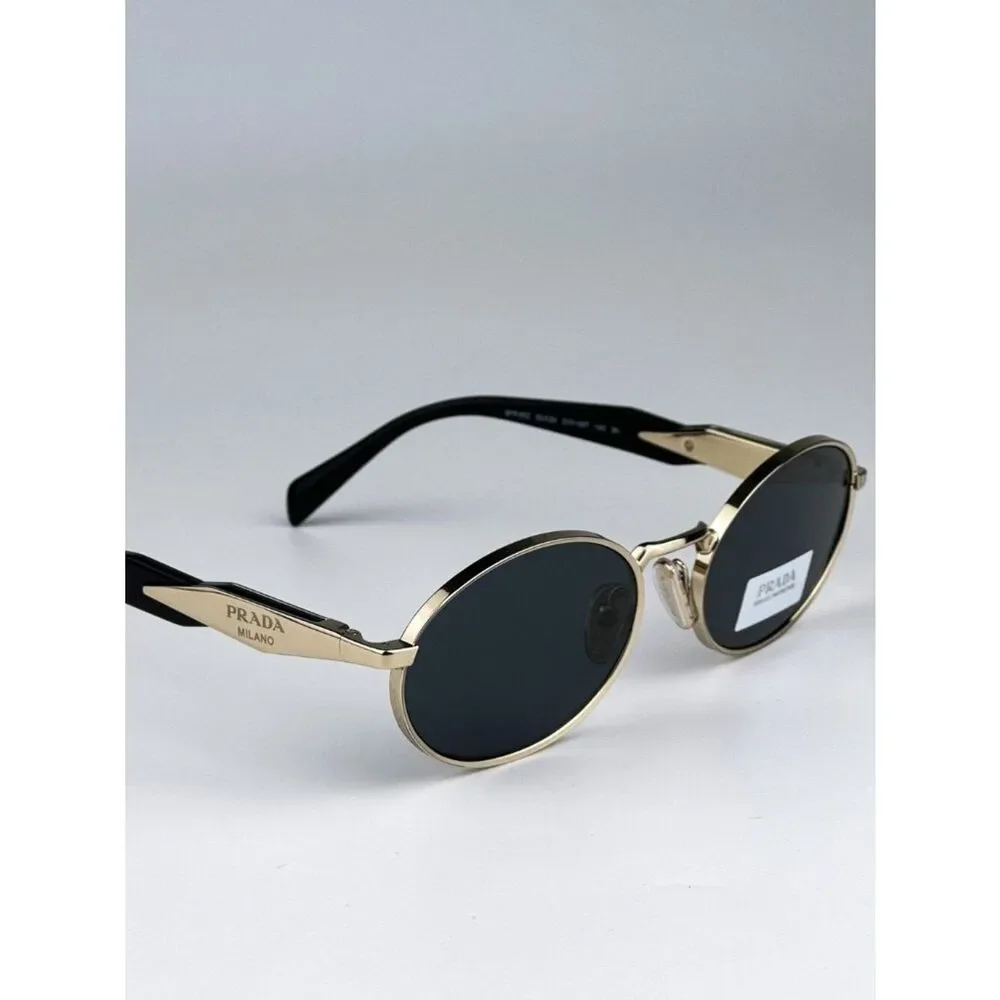 NEW Prada PR65ZS ZVN09T Pale Gold Dark Grey Oval Metal Unisex Sunglasses